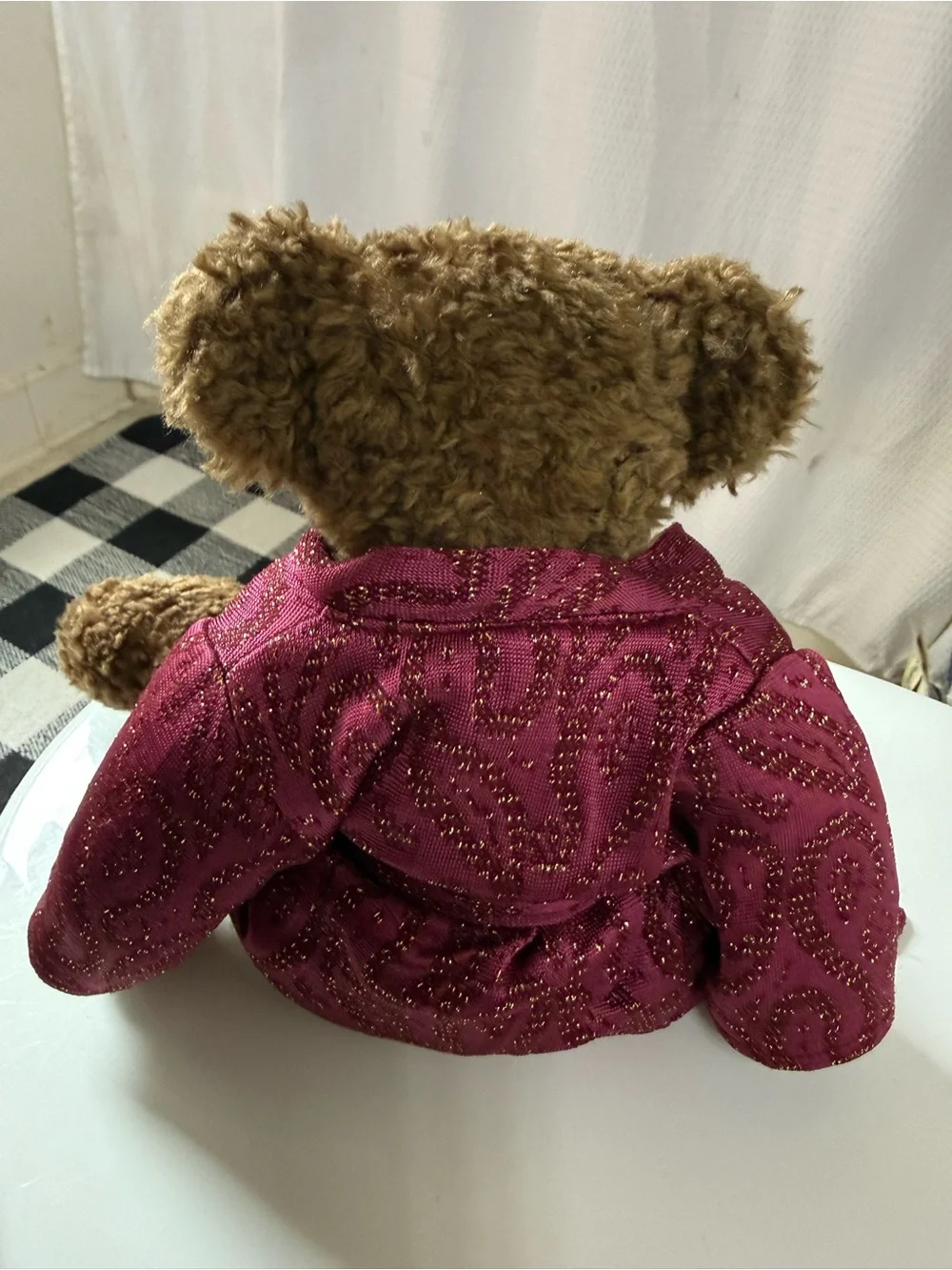 Ty Brown Plush Bear in Sparkling Magenta Robe
